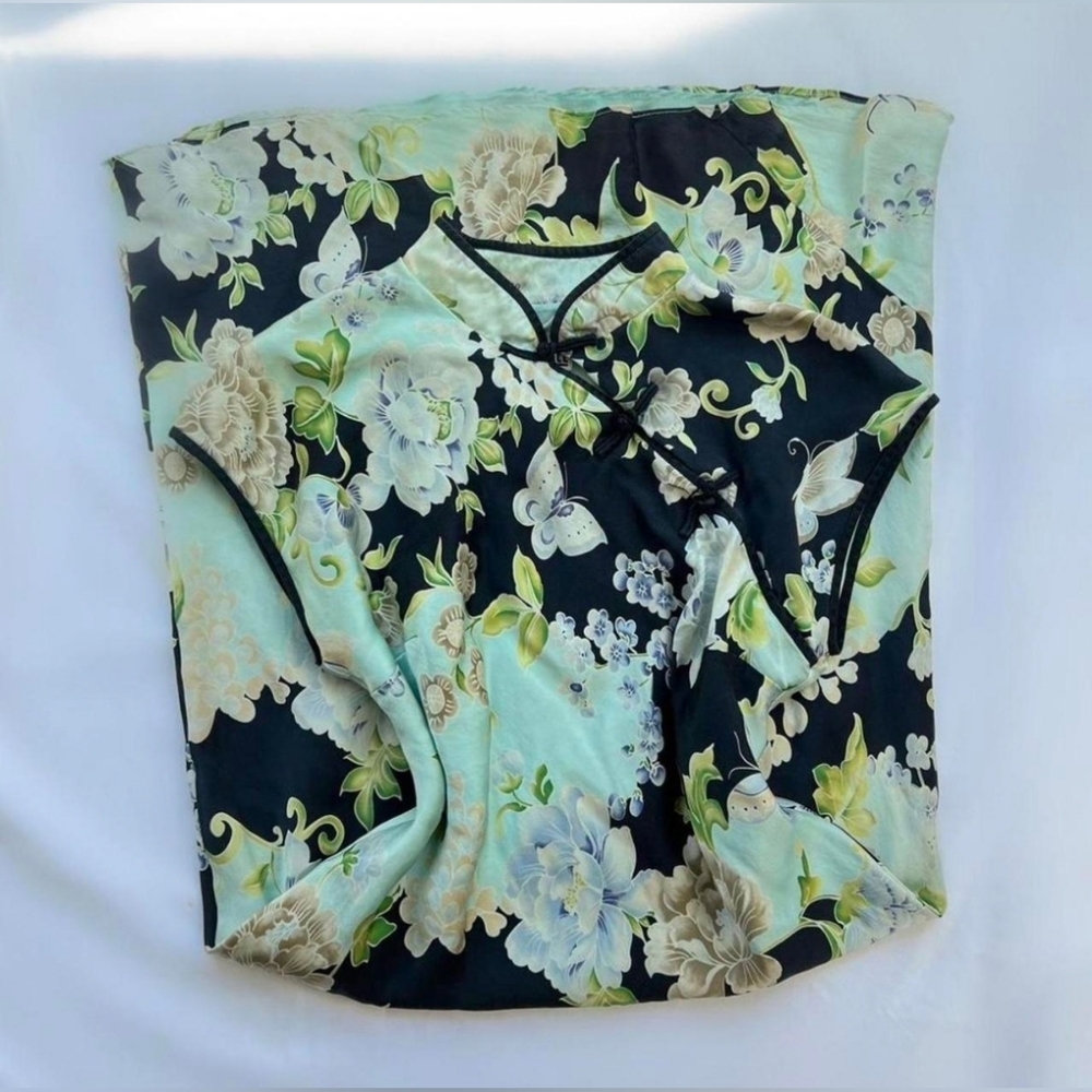 Robbie Bee 100% silk floral midi dress qipao style